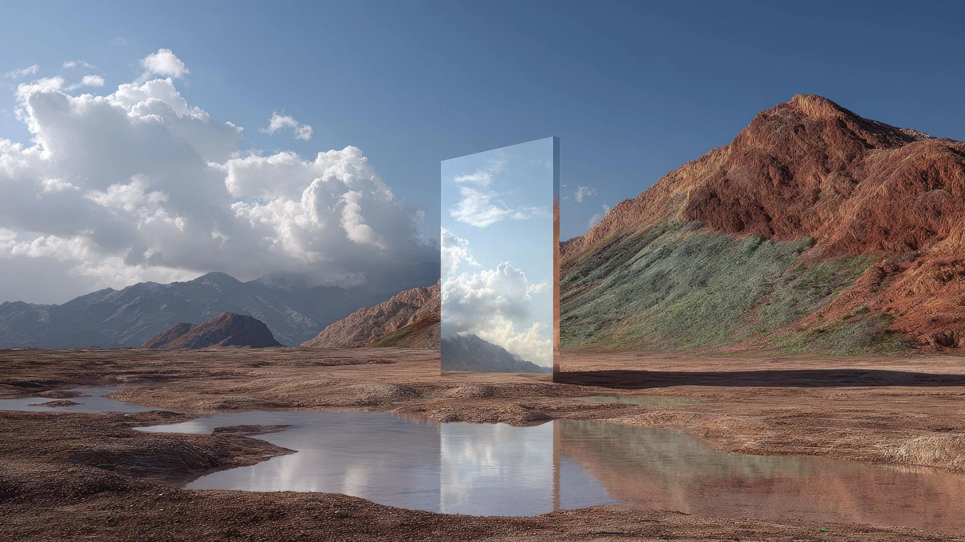 Surreal Landscape with Reflective Mirror Portal picture 1 of 1