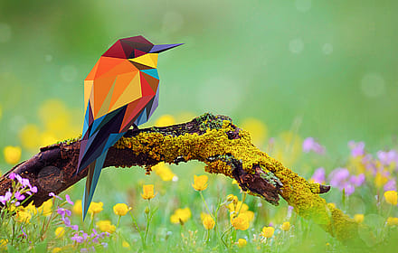 2D low poly bird on a branch :)'