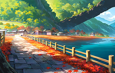 Cozy autumn maple village'