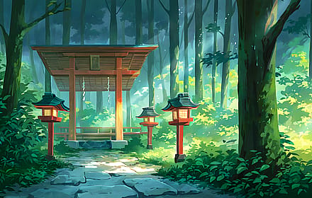 Japanese torii shrine at sunset'