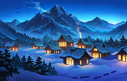 Snowy mountain village'